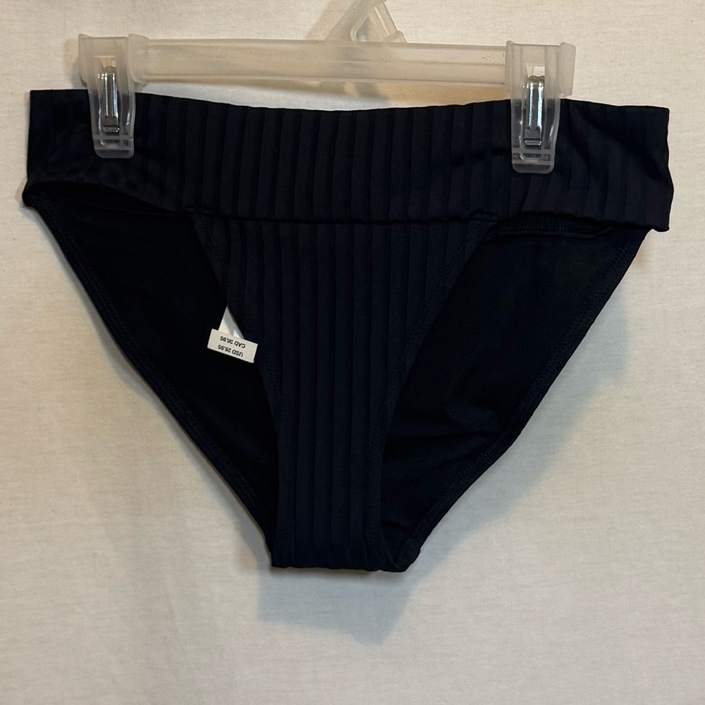AA-571 Aerie NWT Black Ribbed Lined Summer Swim Bikini Bottoms Size S